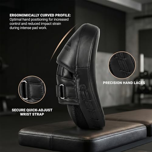 Focus Pads for Boxing & MMA Training | Lightweight Curved Punch Mitts with Shock-Absorbing Foam | Kickboxing, Muay Thai & Sparring Target Pads for Coaches & Fighters - color: Black