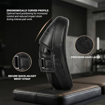 Focus Pads for Boxing & MMA Training | Lightweight Curved Punch Mitts with Shock-Absorbing Foam | Kickboxing, Muay Thai & Sparring Target Pads for Coaches & Fighters - color: Black