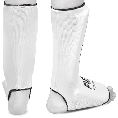 Muay Thai Shin in Step, Kickboxing MMA Boxing Training Elasticated Breathable Leg Foot Guard Socks Pair - color: White, size: X-Small