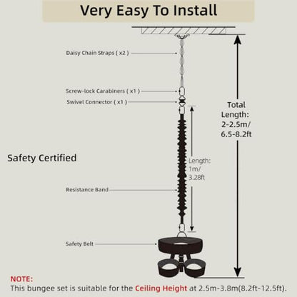 Bungee Fitness Set,CE Certified 6 Sizes(88-220 lbs)Bungee Cord Kit | 3.3ft/1M Elastic Bungee Rope w/1377 lbs MBL+Adjustable Harness+Rigging Hardware,Anti-Gravity Workout Kit for 88-220 lbs Uers - size: XL 176-198 lbs