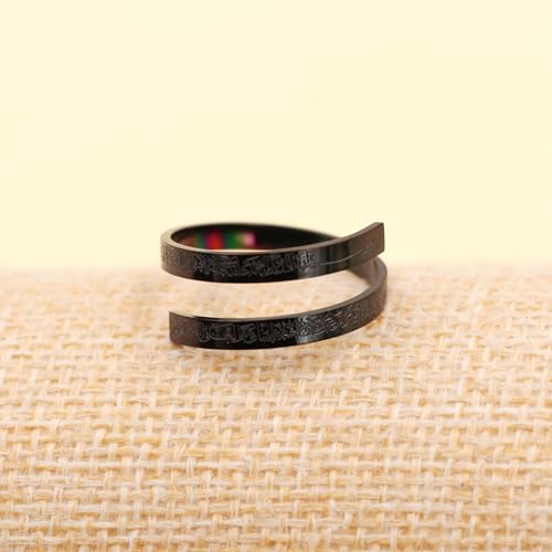 Ayatul Kursi Ring - Elegant Openable Ring for Women, Crafted from Durable Stainless Steel, Features Beautiful Arabic Calligraphy, Perfect for Muslim Women LCS-YA4978 - color: Black