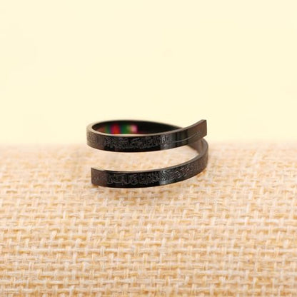 Ayatul Kursi Ring - Elegant Openable Ring for Women, Crafted from Durable Stainless Steel, Features Beautiful Arabic Calligraphy, Perfect for Muslim Women LCS-YA4978 - color: Black