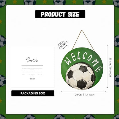 Smile Soccer Welcome Wooden Round Door Hanger, Green Field & Soccer Ball Front Door Sign for Sports Fans & Home Decor - style: Soccer Welcome