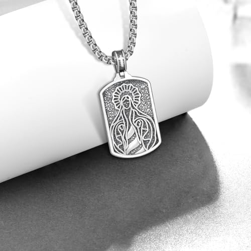 Western Catus/Knights Templar/St Michael/Santa Muerte/Praying Hand/Spartan/Virgin Mary/Tetragrammaton/Wrestlers/Allah Necklace Sterling Silver Dog Tag Necklace Christian Jewelry Gifts for Men - style: Virgin Mary