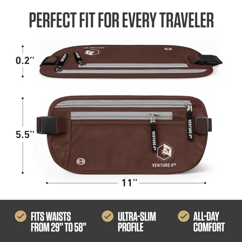 VENTURE 4TH Travel Money Belt with 7 RFID Sleeves - Brown - color: Brown