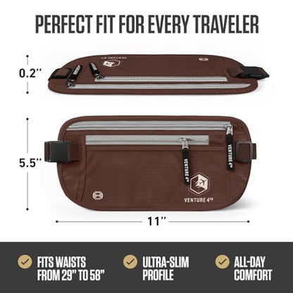 VENTURE 4TH Travel Money Belt with 7 RFID Sleeves - Brown - color: Brown