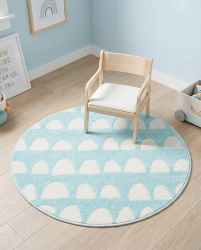 Rugs.com - Whimsy Kids Rug – 3 Ft Round Clear Blue Easy-Clean Stain-Resistant Modern Rug – Perfect for Playrooms, Nurseries, and Kids Bedrooms - color: Clear Blue, size: 3'3" (Round)