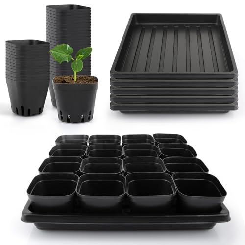 80Pcs 2.5inch Square Nursery Pots with 5Pcs Seed Starting Trays, Seed Starter Tray Kit, Seeds Starting Germination, Seeding Pots with Drain Holes, Small Plant Nursery Propagation - size: 2.5Inch