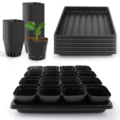 80Pcs 2.5inch Square Nursery Pots with 5Pcs Seed Starting Trays, Seed Starter Tray Kit, Seeds Starting Germination, Seeding Pots with Drain Holes, Small Plant Nursery Propagation - size: 2.5Inch