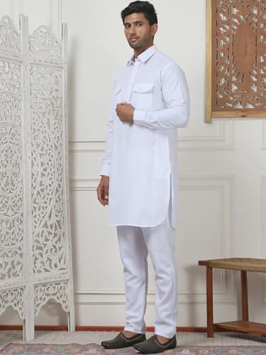 Maple Clothing Punjabi Kurta Pajama Set Pathani Mens Cotton Indian Clothes Bollywood Outfit - color: White, size: 3X-Large