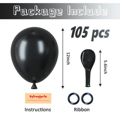 Voircoloria 105pcs Black Party Latex Balloons, 12inch - color: 04 Black, size: 12 inch - 105pcs