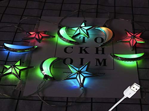 Eid Indoor Decor String Lights Festive Decorations Moon Star LED USB Home Holiday Safe Cool Lights Fantastic Decor Party Supply Eid Party Decorations 20PCS/Set (Silver-LED) - color: Silver-LED