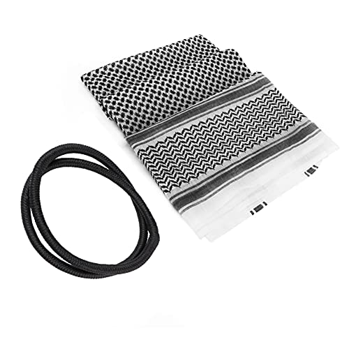 PURFUN Men's Large Arab Shemagh Headscarf Muslim Headcover Shawl Keffiyeh Arabic Scarf - color: Black Scarf+agal