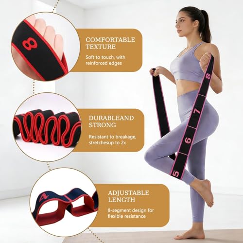 Fitness Resistance Band with Numbered Sections,2026 Elastic Tension Band Exercise Pull Rope - color: Red+Pink+Blue, size: 8+10+12 Section