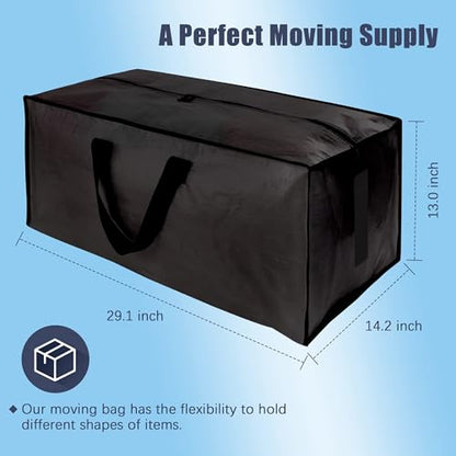 HOMESURE 12 Pack Large Strong Moving Bags with Zippers & Carrying Handles - Water-Resistant - Heavy Duty Storage Tote for Space Saving Moving Storage, Fold Flat, Alternative to Moving Box (Black)