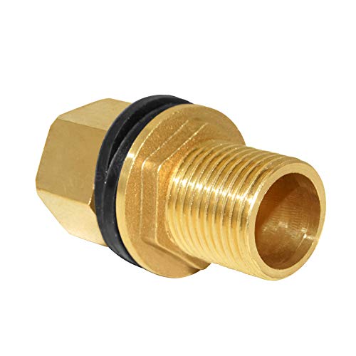 Hooshing Brass Bulkhead Fitting 1/2“ Male x 1/2" Female Thread Water Tank Connector for Rain Barrels, Aquariums, Tubs, Pools - size: 1/2 Inch