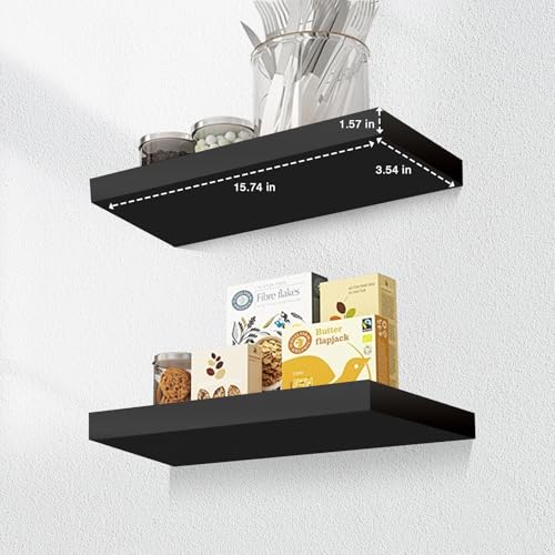 Wooden Crescent Moon Shelf Crystal Shelf Holder with 15.7" Floating Shelves Set of 2 for Wall Mounted in Bathroom Bedroom Toilet Kitchen Living Room Office - color: Black With 2 Pcs Wall Shelves