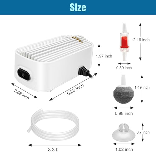 Quiet Aquarium Air Pump 4.5W Fish Tank Oxygen Aerator Pump with Air Stone Airline Tubing Check Valve Aquarium Bubbler for 20-70 Gallon Fish Tanks - size: 4.5W