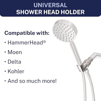 HammerHead Showers® Solid Metal Handheld Shower Head Holder - Brushed Nickel - Adjustable Shower Wand Holder with Universal Wall Hook Bracket and Brass Pivot Ball - Hand Held Shower Head Holder - color: Brushed Nickel