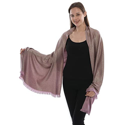 LMVERNA Women's Sparkling Metallic Soft Pashmina Shawls and Wraps Scarf in Solid Colors - color: Skin Purple-gold