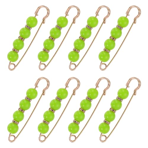 MECCANIXITY Pearl Brooch Pins Decorative Sweater Safety Pin Brooch - color: Bright Green, size: 2.95"