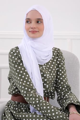 Aisha's Design Instant Chiffon Shawl for Women Modesty Turban Hijab Head Wrap Ready to Wear Women Headscarf - color: White