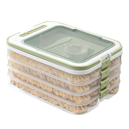 Food Storage Containers with Lids, Plastic Cookie Storage Containers Airtight, 4-Layer Stackable Food Containers with Handle&Dessert Cutlery Storage Dumpling Storage Box Cookie Carrier