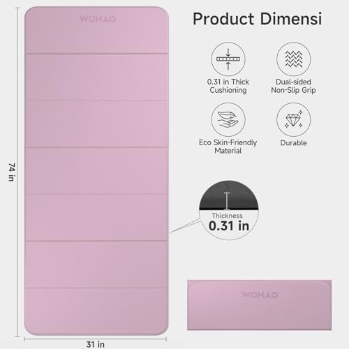 7-Fold Yoga Mat 74"x31" - 0.31 Inch Thick Folding Exercise Mat, Extra Wide Non-Slip POE Mat for Travel, Storage, Yoga, Pilates, Meditation & Home Gym, Lightweight & Portable - color: Taro Purple