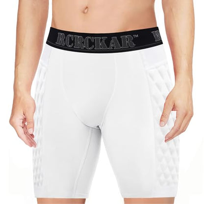 Padded Baseball Sliding Shorts with Included Soft Protective Cup, 4-Way Stretch Moisture Wicking Compression Underwear for Contact Sports Baseball Softball Football Lacrosse (White Grey, M)