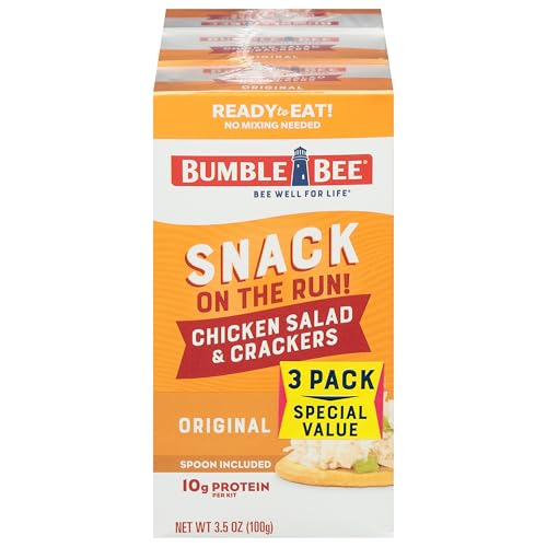 Bumble Bee Snack On The Run! Protein Snack Pack - Original Chicken Salad with Crackers - 10g Protein per Box - Ready to Eat Easy-Open Canned Chicken Salad (Pack of 3) - size: 3.5 Ounce (Pack of 3)