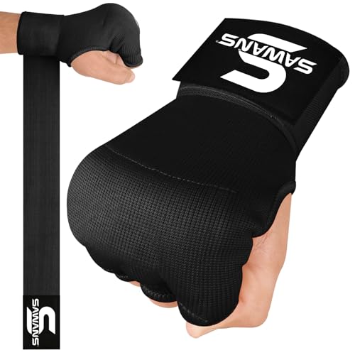 SAWANS Boxing Hand Wraps Inner Gloves for Hand Protection Long Wrist Straps Elasticated, Padded Martial Arts Combat Gloves Punching Bag Training Gel Mitts Muay Thai MMA - size: Large-X-Large