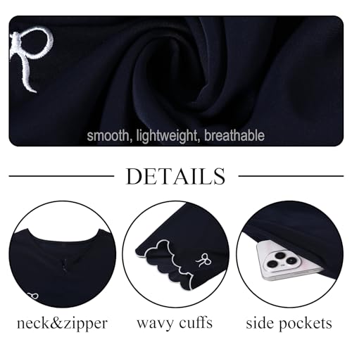 Abaya Dress for Muslim Women Bow Front Zipper Side Pockets Ramadan Eid Robe - color: Black, size: Medium