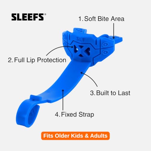 SLEEFS X Blue Football Mouth Guard - Lip/Mouthguard with Helmet Strap - Lip/Teeth Protector Mouthpiece - Moldable - for Youth/Adults, Men & Women Mouth Guard, Maximum Air Flow, Lacrosse, All Sports - color: Blue