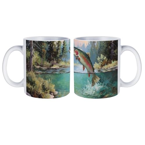 Trout Fish Lake Forests Ceramic Coffee Mug Tea Cup Unique Artistic Drinkware with Handle 12OZ