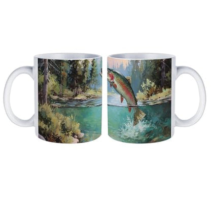 Trout Fish Lake Forests Ceramic Coffee Mug Tea Cup Unique Artistic Drinkware with Handle 12OZ