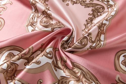 Silk-Feel 35x35 Satin Hair Scarf | Multi-Way Head Wrap for Sleep, Style & Hijab | Gift-Ready Fashion Scarf for Women - color: Pink-totem