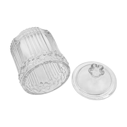 2 Pack Glass Qtip Holder Canisters with Lids, Crystal Clear Apothecary Jars for Cotton Balls, Swabs, Floss, Candy & Makeup Pads, Bathroom Vanity Organizers & Beauty Storage(Clear)