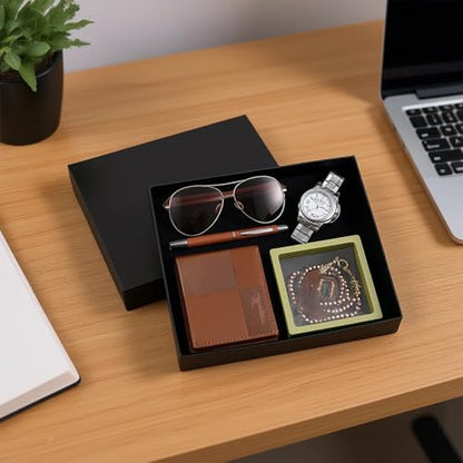 6-Piece Brown Prayer Gift Set: Includes Wallet, Watch, Sunglasses, Pen, Beads, And Finger Counter For Ramadan And Eid