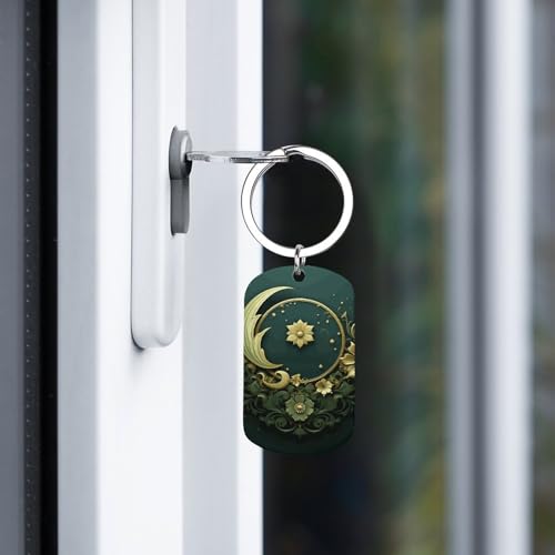 Metal Keychains - Ramadan on Green Wallpaper Keyring - Mini Key Chain for Purse Charm Hook, Double Side Custom Car Keychain Lucky Charm Hanging Pendant Gift for Men Women Key Fob