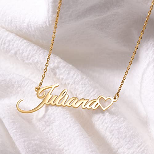 TinyName Custom Name Necklace Personalized 18K Gold Plated Nameplate Customized Jewelry Gift for Women - color: Horizontal Name Necklace-Heart 1