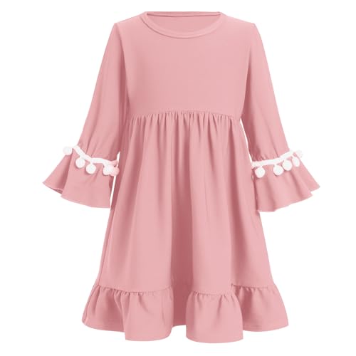 IBTOM CASTLE Abaya for Baby Girls with Hijab 2PCS Muslim Prayer Clothes Long Bell Sleeve Middle East Dubai Islamic Clothing - color: Dusty Pink, size: 6-12 Months