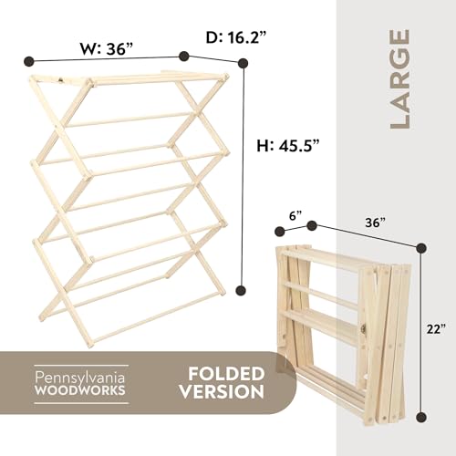 Pennsylvania Woodworks Premium American Maple Clothes Drying Rack - Handcrafted in Pennsylvania - Solid Wood Construction, Collapsible, Eco-Friendly Laundry Solution (Large) - color: Large | Flat Top