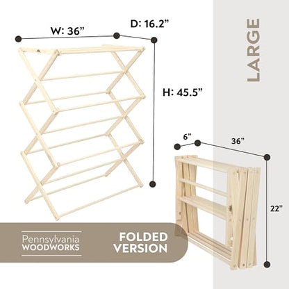 Pennsylvania Woodworks Premium American Maple Clothes Drying Rack - Handcrafted in Pennsylvania - Solid Wood Construction, Collapsible, Eco-Friendly Laundry Solution (Large) - color: Large | Flat Top