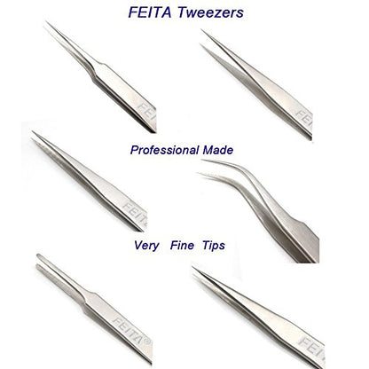 Professional Tweezers Set - FEITA Precision Tweezers with Travel Case - Stainless Steel Tweezers for Plucking, Watchmakers, Jewelry, Electronic, Craft (Silver 7Pcs) - color: Silver Tweezers - 7pcs