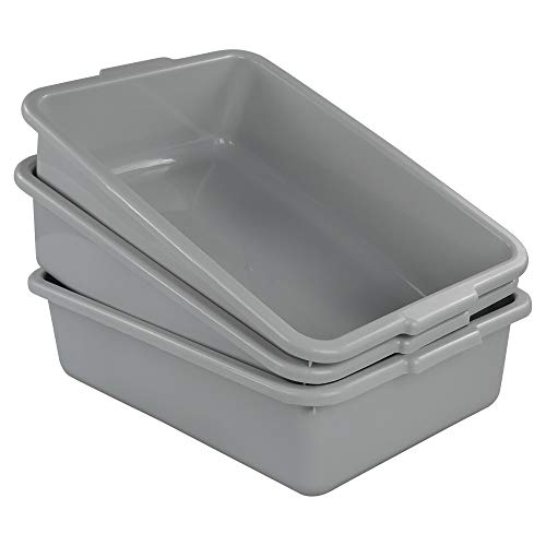 3-Pack Plastic Bus Tub, 13 L Plastic Utility Bus Box Dish Pan, Grey | Wash Basin Cleaning for Home, Laundry & Kitchen, Grey - color: Gray
