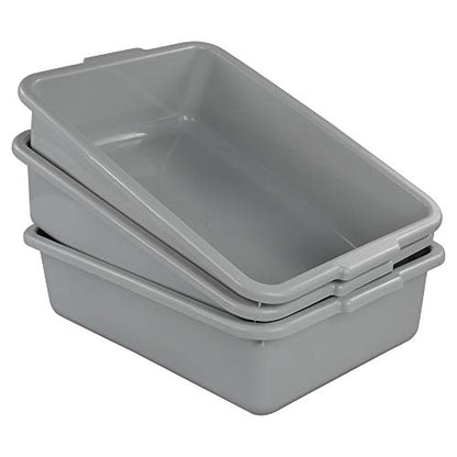 3-Pack Plastic Bus Tub, 13 L Plastic Utility Bus Box Dish Pan, Grey | Wash Basin Cleaning for Home, Laundry & Kitchen, Grey - color: Gray
