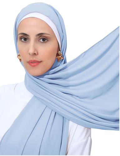 Heavy Not Easily See Through Long Chiffon Hijab Scarf for Women, Amazing Smooth Muslim Head Scarves - color: Baby Blue