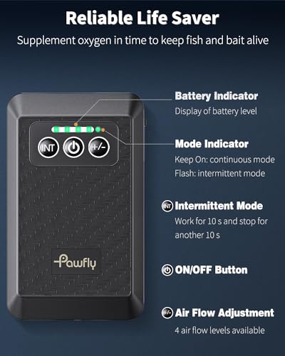Pawfly Aquarium Lithium Battery Powered Air Pump USB Rechargeable Oxygen Pump Portable Live Bait Aerator Pump for Outdoor Fishing and Fish Transportation - size: 60-100 Gal（3.5 W）