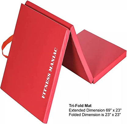 FITNESS MANIAC Black Folding Mat Panel Aerobics Exercise Tumbling Gym Easy Storage Gymnastics Mat Tri-Fold Mats Gym Pad Exercise Pading Ab Foldable Mats - color: Black
