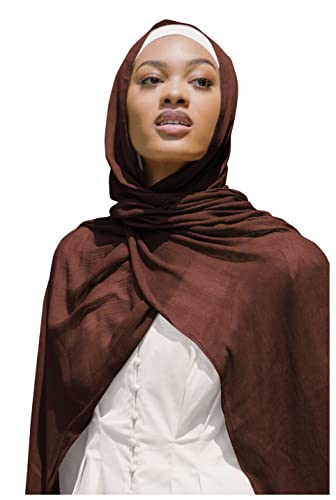Txameru Hijab Scarf for Women - Muslim Rayon Crinkle With Fringe Edge - color: Chocolate